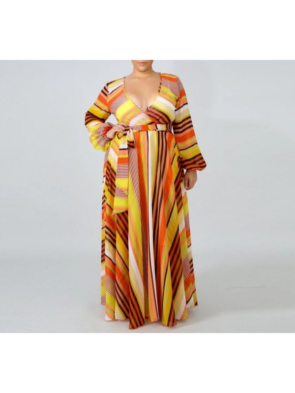 Vestito Donna Lungo a Righe Taglie Grandi Woman Oversize Maxi Dress OS120013B f2